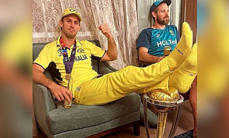 Australian cricketer Mitchell Marsh for putting his feet on the ICC Men's Cricket World Cup trophy