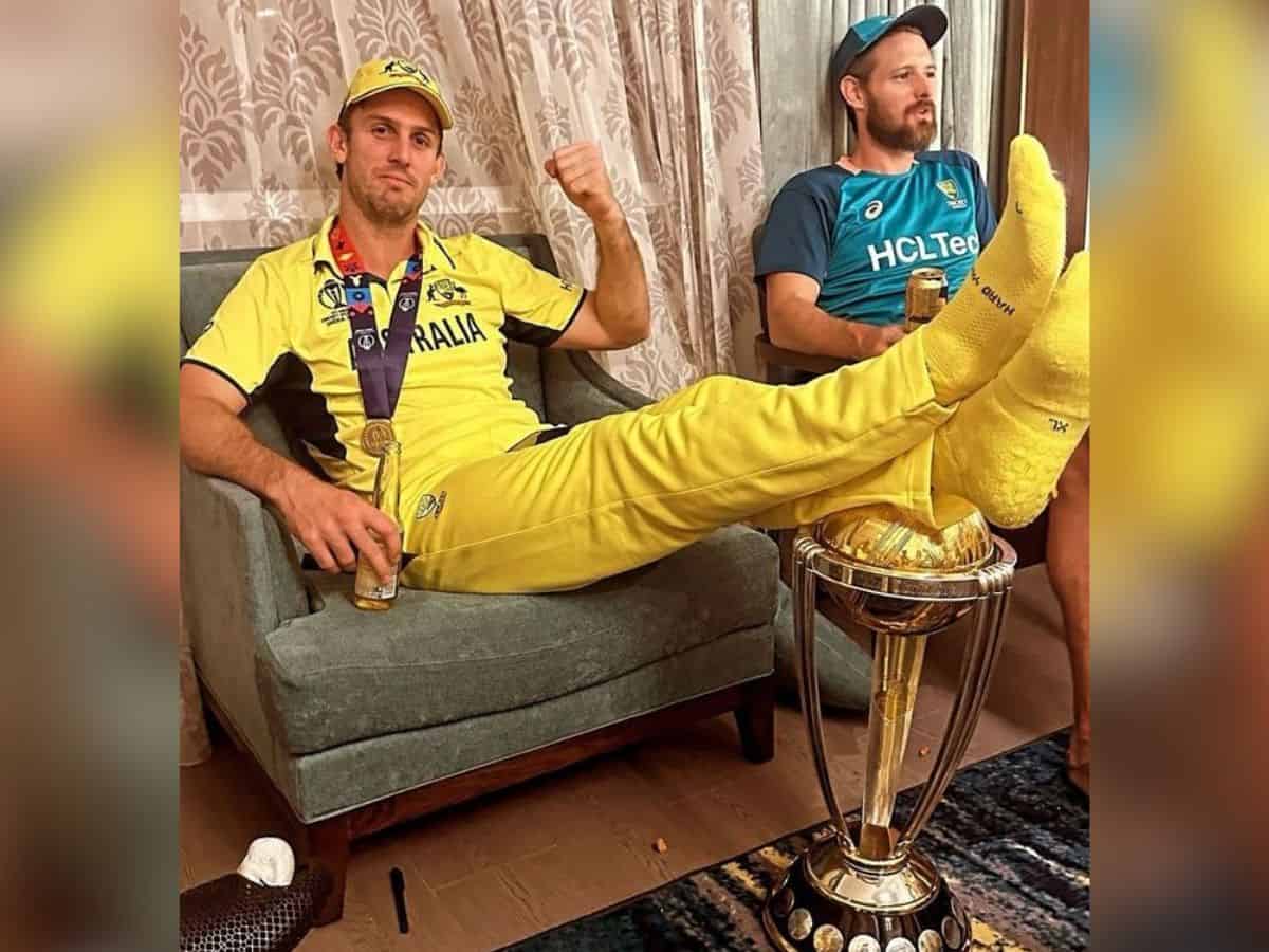 Australian cricketer Mitchell Marsh for putting his feet on the ICC Men's Cricket World Cup trophy