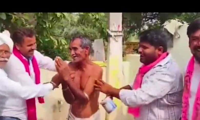 BRS supporters give man a forced bath amid poll campaign