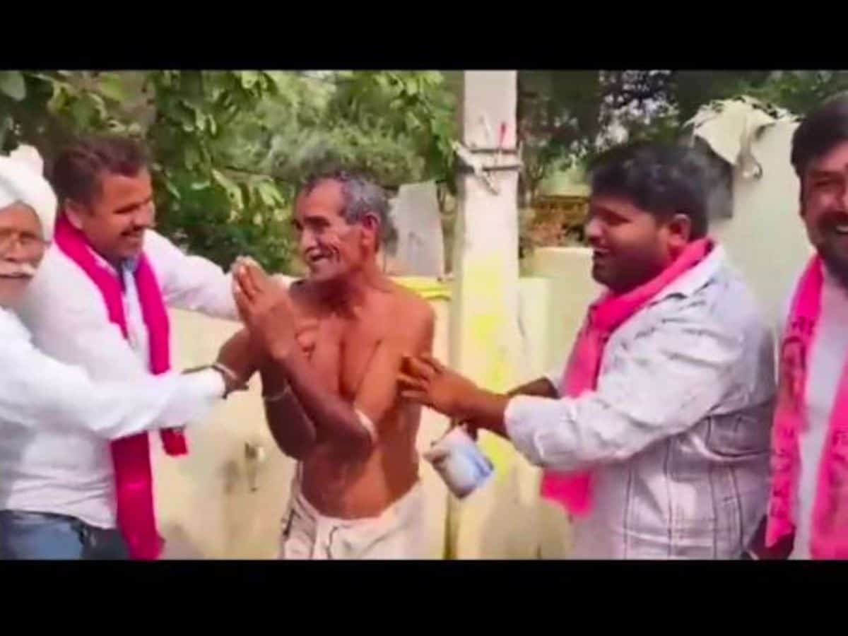 BRS supporters give man a forced bath amid poll campaign