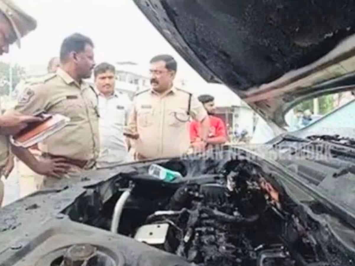 Telangana: Cash hidden in car engine catches fire in Warangal