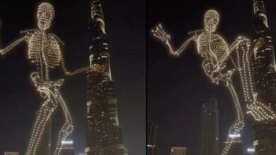 Is the video Halloween drone skeleton near Dubai's Burj Khalifa real?