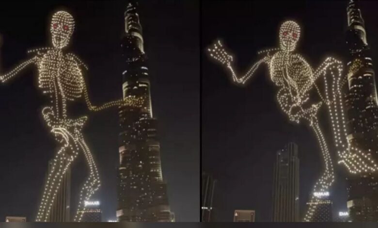 Is the video Halloween drone skeleton near Dubai's Burj Khalifa real?