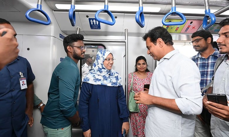 KTR travels in Hyderabad metro, interacts with commuters