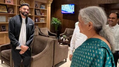 Nirmala Sitharaman meets Mohammed Siraj at Hyderabad Airport