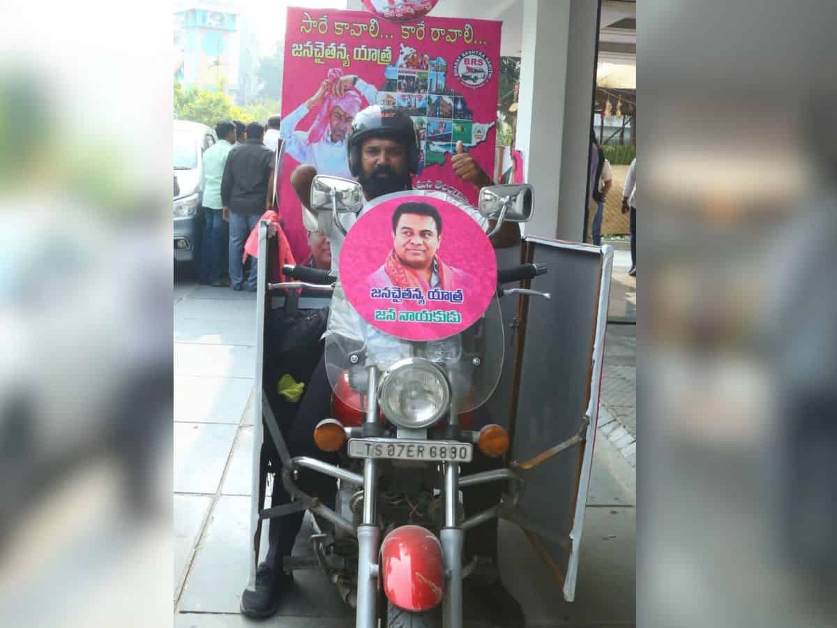 Telangana polls: Specially-abled man bikes 11K km for BRS