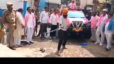 Video: Sword stunt during BRS election campaign in Hyderabad
