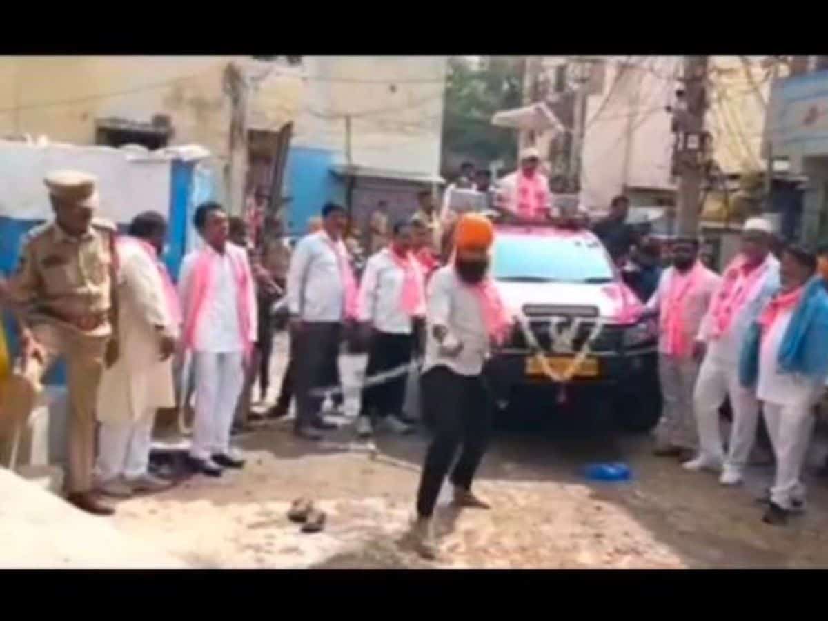 Video: Sword stunt during BRS election campaign in Hyderabad