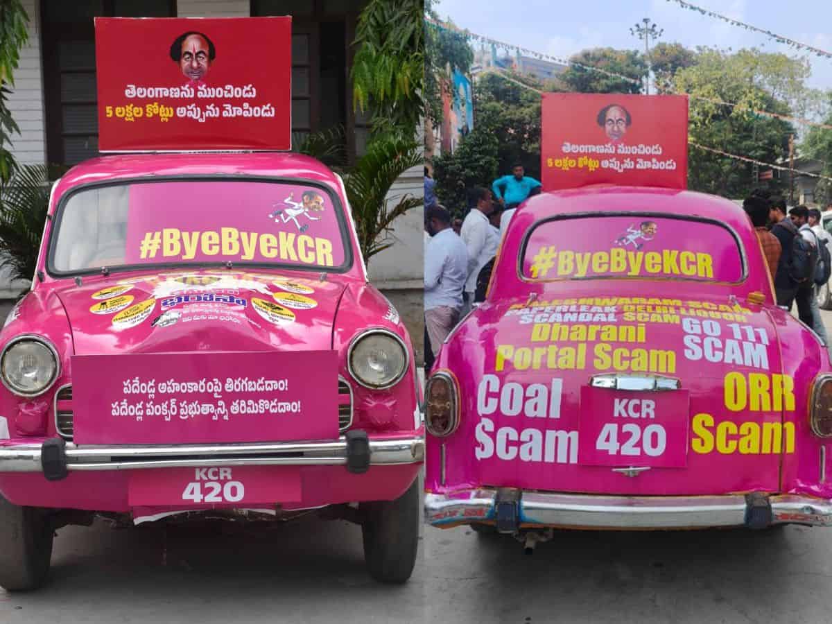 Telangana Congress launches 'Bye-Bye KCR' campaign with model car