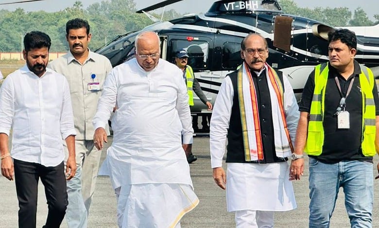 Telangana Congress manifesto: Kharge arrives in Hyderabad