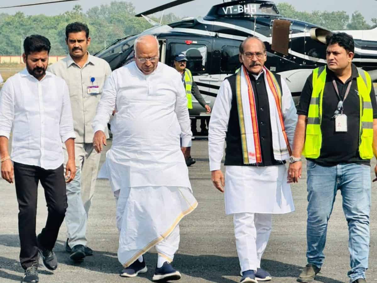 Telangana Congress manifesto: Kharge arrives in Hyderabad