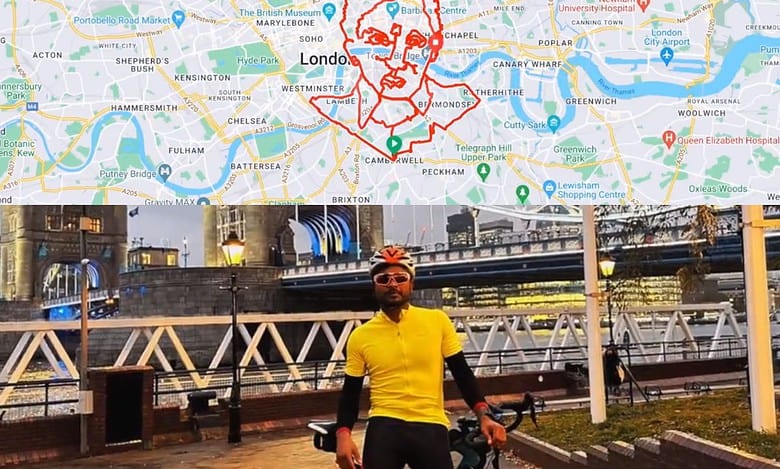 Admiration for KCR: London-based Telangana cyclist maps CM's face
