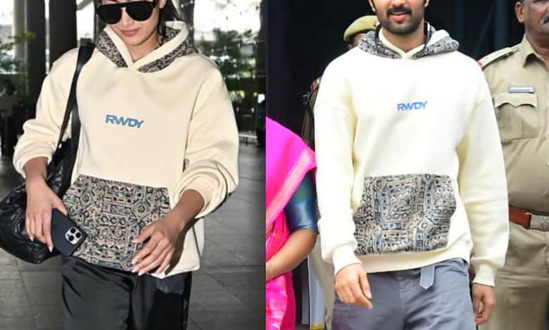Lovebirds Rashmika, Vijay wear same hoodie on elections day
