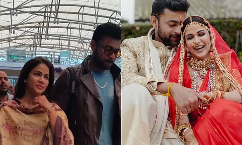 Newlyweds Varun Tej, Lavanya Tripathi at Hyderabad airport