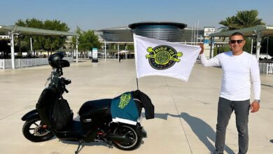 World record holder rides electric motorcycle from Egypt to Dubai for COP28
