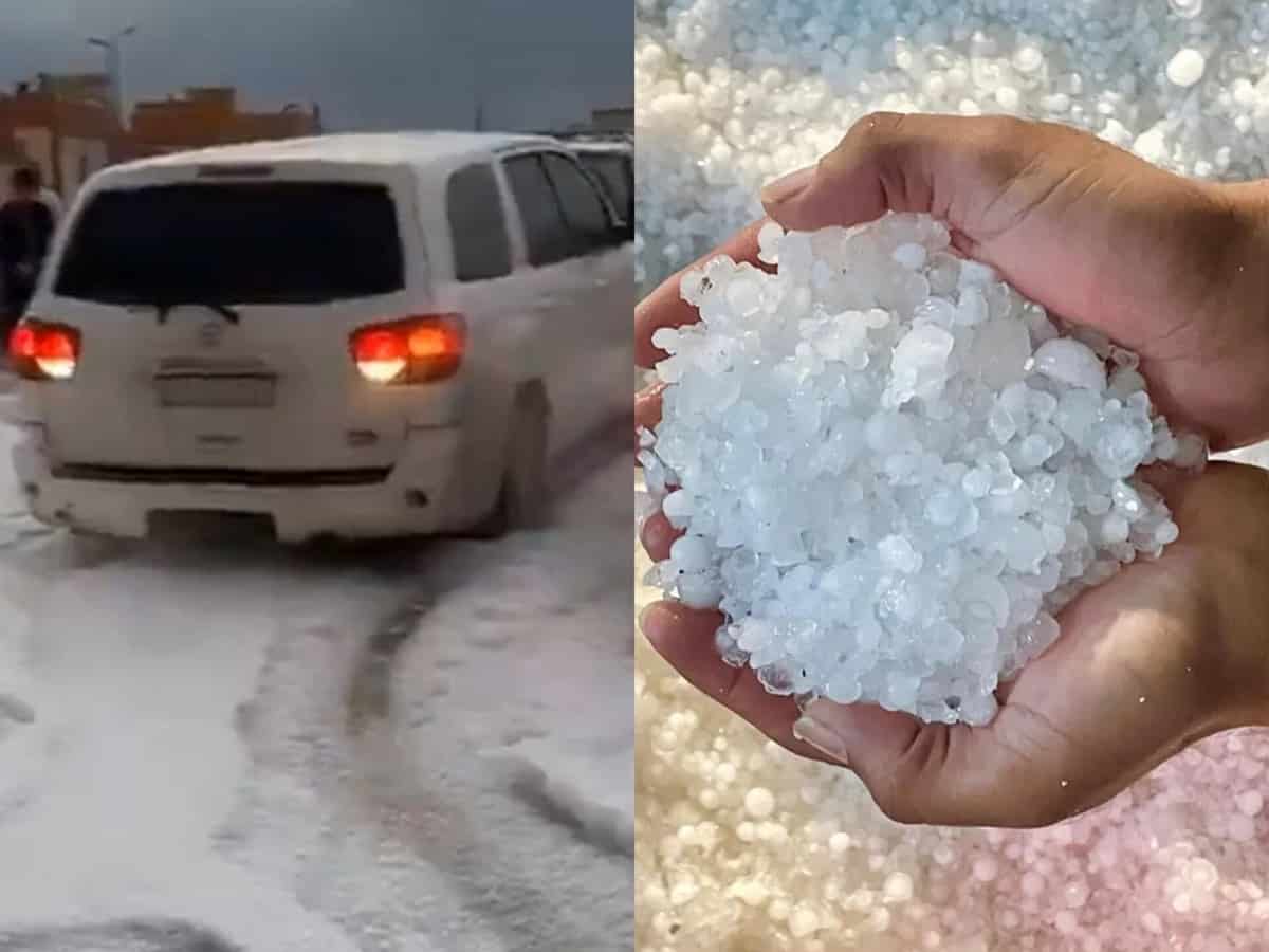 Watch: Cars get struck as hail piles up in Saudi Arabia's Buraidah