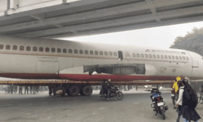Aircraft stuck under a flyover in Bihar's East Champaran, causes traffic jams