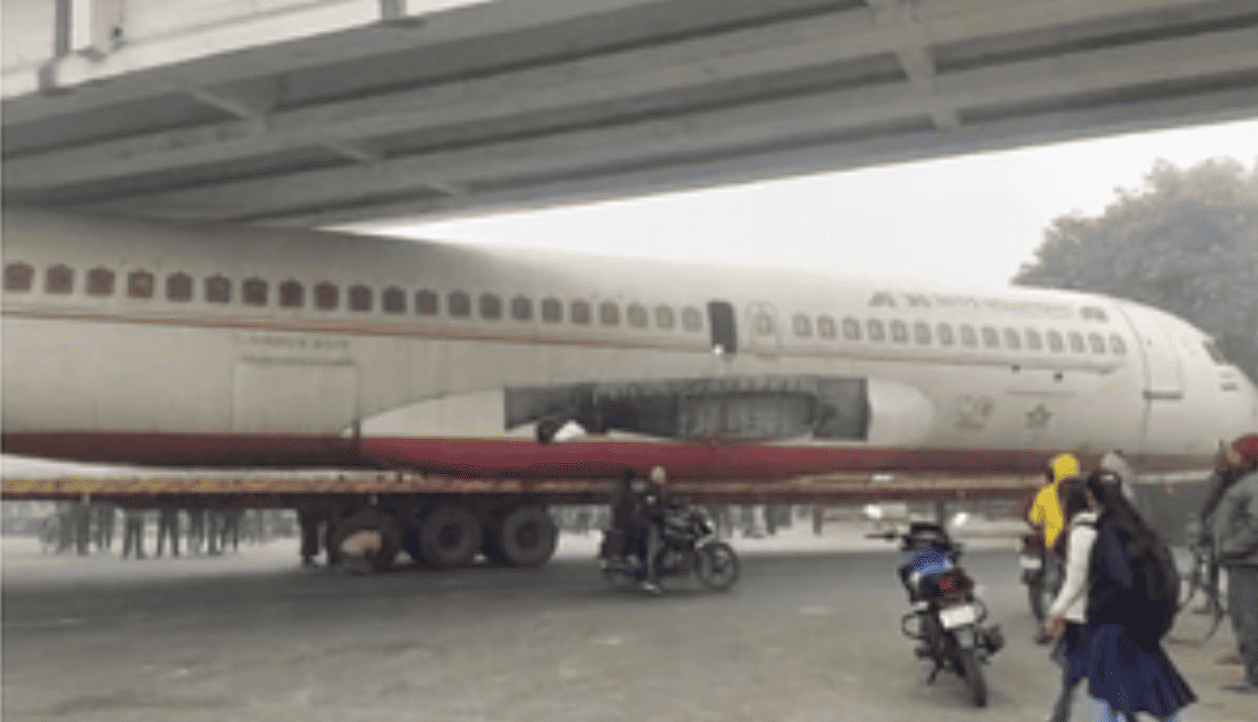 Aircraft stuck under a flyover in Bihar's East Champaran, causes traffic jams
