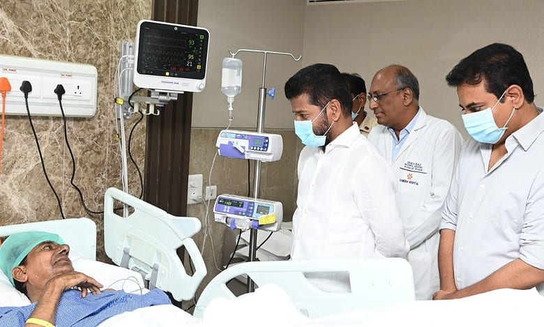 Hyderabad: Revanth Reddy calls on former CM KCR in hospital