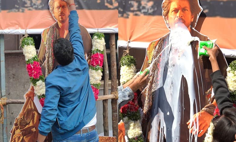 Dunki: Fans in Hyderabad pour milk over SRK's poster, apply tilak