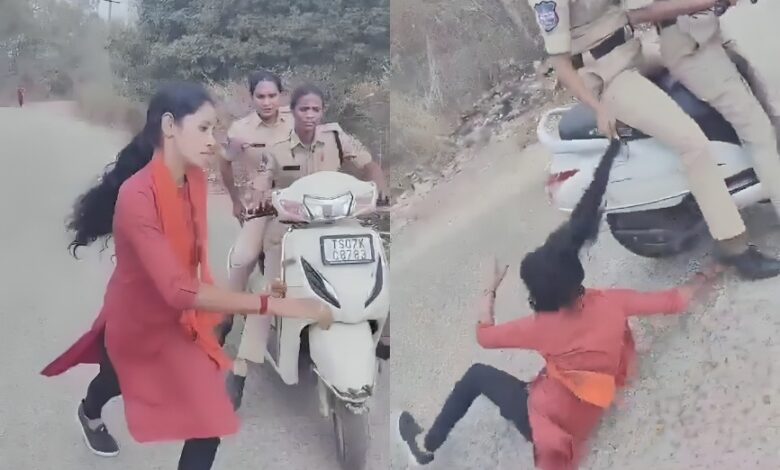 Policewoman drags girl student by hair in Hyderabad