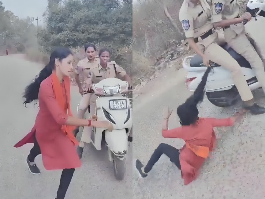 Policewoman drags girl student by hair in Hyderabad