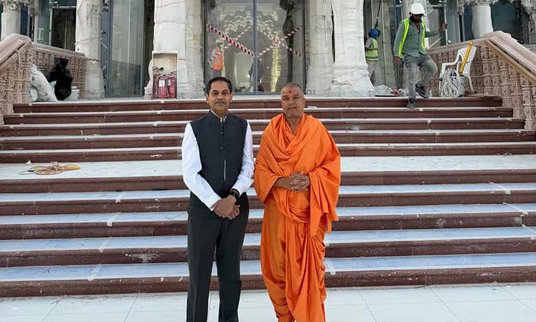 UAE: Indian envoy Sunjay Sudhir visits BAPS Hindu temple to see its progress