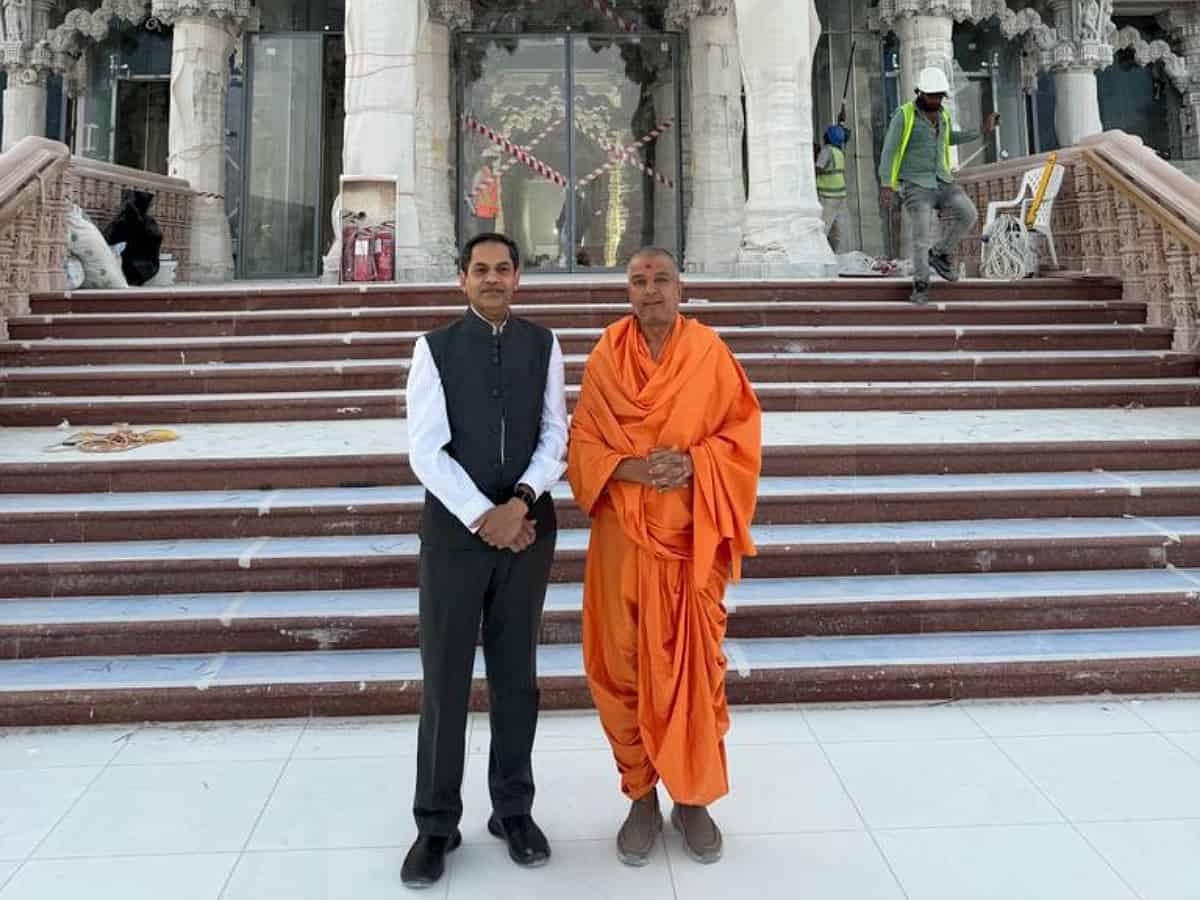 UAE: Indian envoy Sunjay Sudhir visits BAPS Hindu temple to see its progress