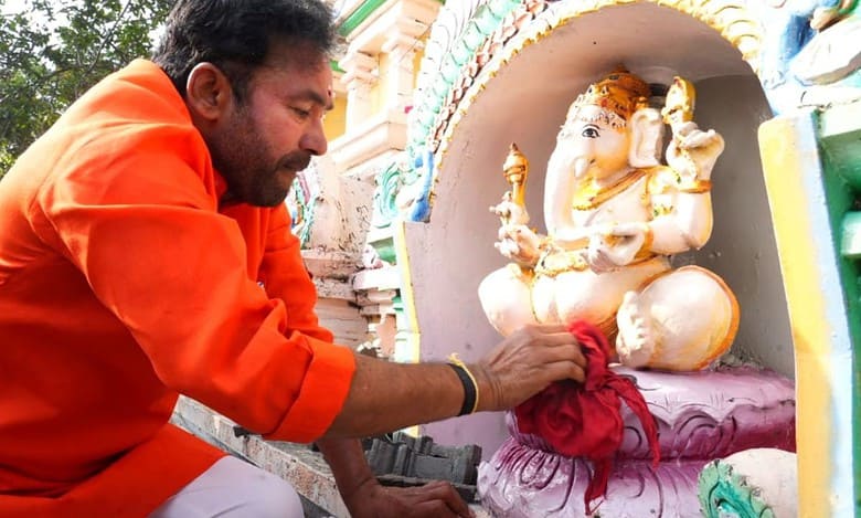 Telangana BJP chief participates in cleanliness drive at a temple in Hyderabad