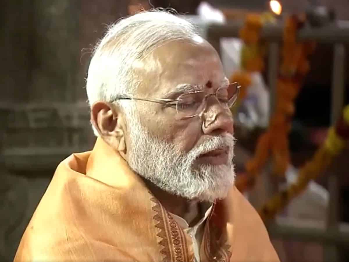 PM Narendra Modi at the Veerabhadra Temple at Lepakshi in Andhra Pradesh’s Sri Sathya Sai district.