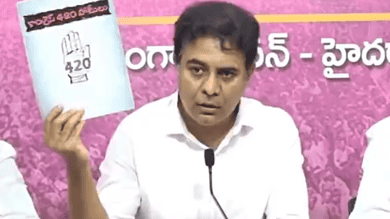 BRS leader KT Rama Rao releases a booklet ‘420 promises’ against the Congress government