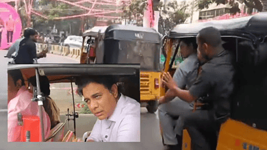 Watch: KT Rama Rao take an auto ride in Jubilee Hills