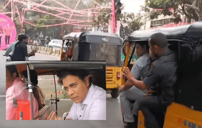 Watch: KT Rama Rao take an auto ride in Jubilee Hills