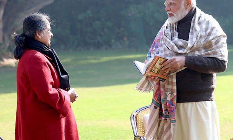 Pranab Mukherjee’s daughter meets PM Modi, presents him copy of her book
