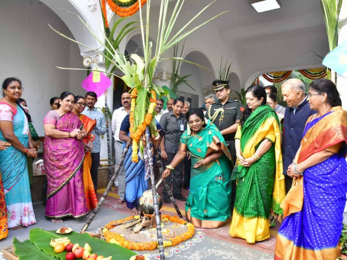 Telangana Guv Tamilisai celebrates 'Bhogi' in Hyderabad