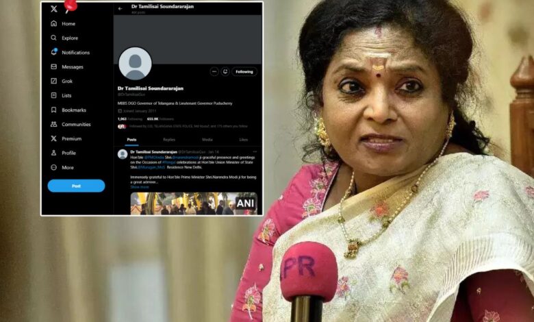Telangana Guv Tamilisai Soundararajan’s X account hacked