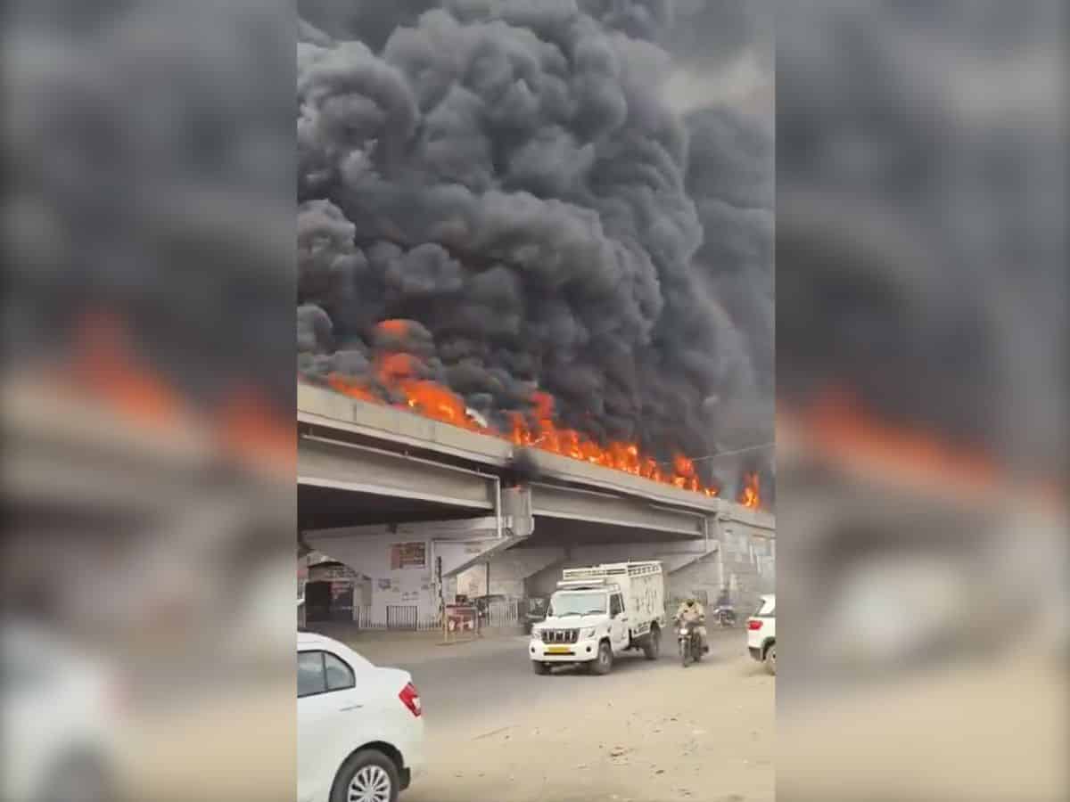 Video: Fierce fire on Punjab flyover as oil tanker hits divider