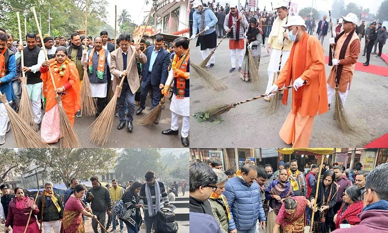 BJP leaders participate in cleanliness campaign in temples
