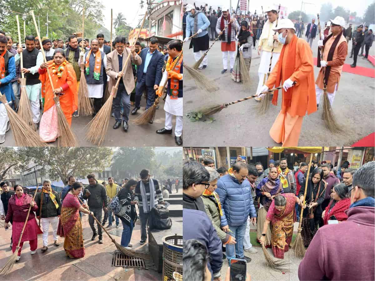 BJP leaders participate in cleanliness campaign in temples