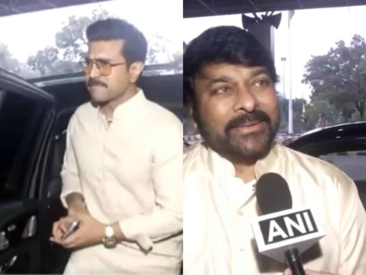 Ram Charan, Chiranjeevi arrive in Ayodhya for Ram Mandir Pran Pratishtha ceremony