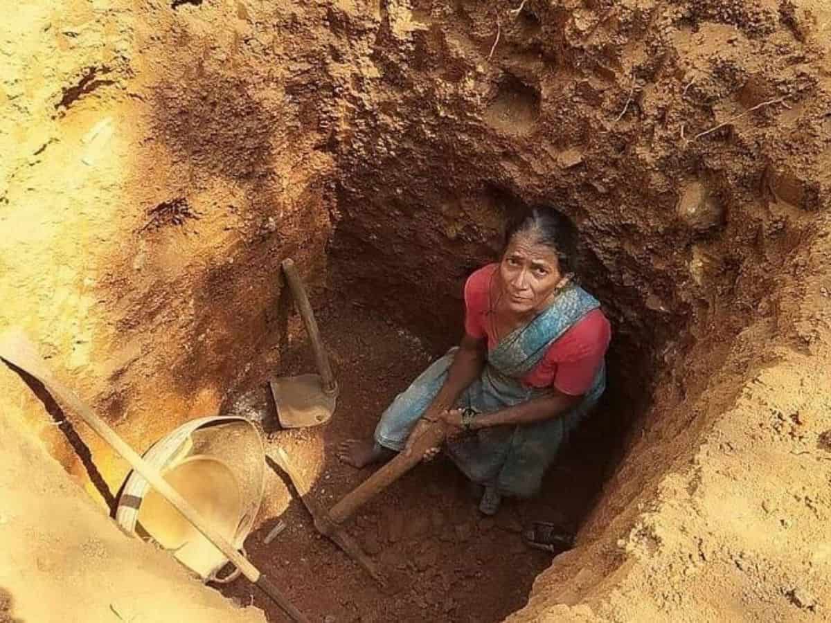 55 yr old woman digs well to provide water for Anganwadi children