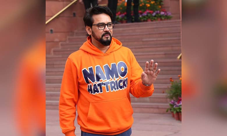 Anurag Thakur wears 'Namo Hattrick' saffron hoodie to parliament