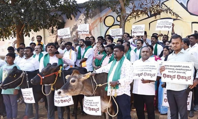 BJP stages protest against 'anti-cow' Congress govt in Karnataka