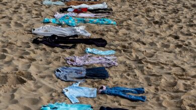 Watch: 11,500 clothes laid on UK beach as memorial for children killed in Gaza