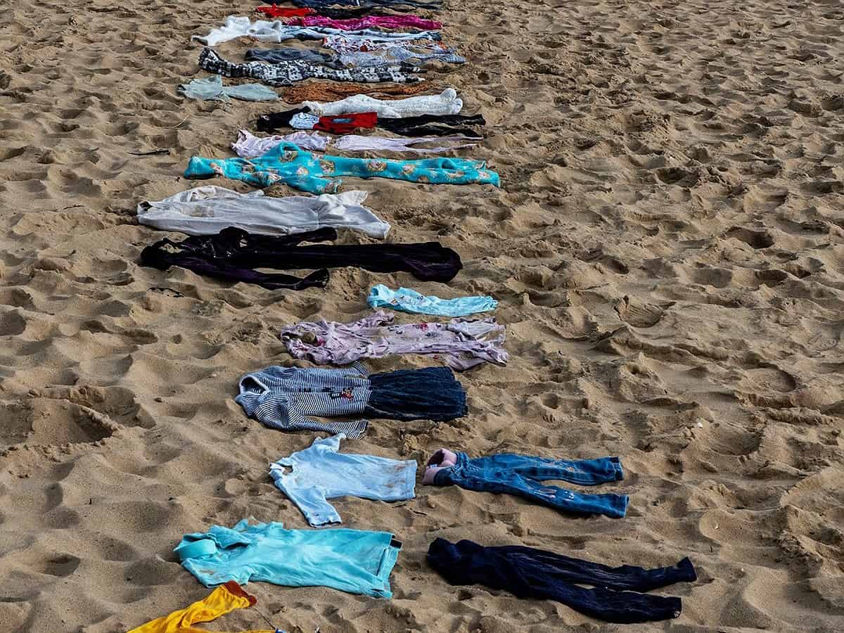 Watch: 11,500 clothes laid on UK beach as memorial for children killed in Gaza