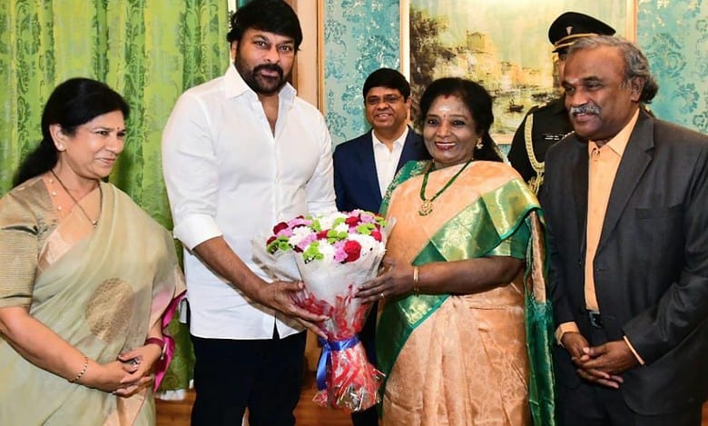 Telangana: Governor Tamilisai felicitates Chiranjeevi for Padma