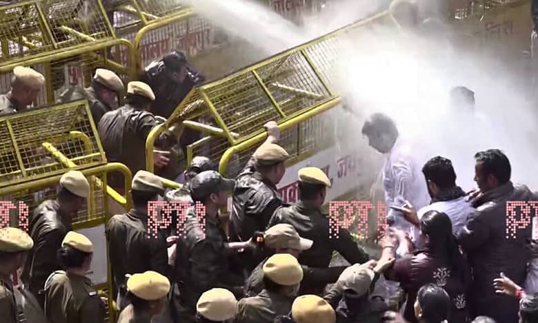 Rajasthan: Water cannons disperse Congress workers protesting at CM’s residence