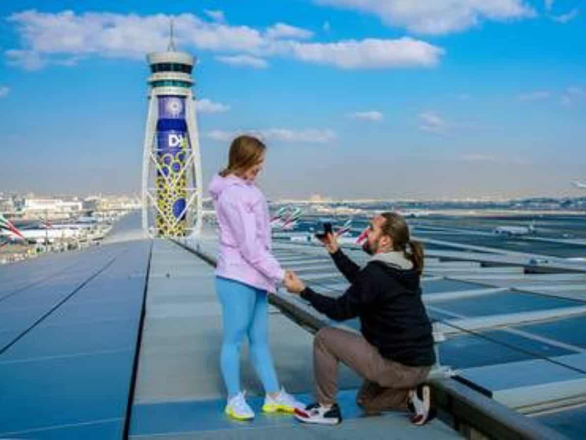 Video: World's first-ever proposal on Dubai airport rooftop