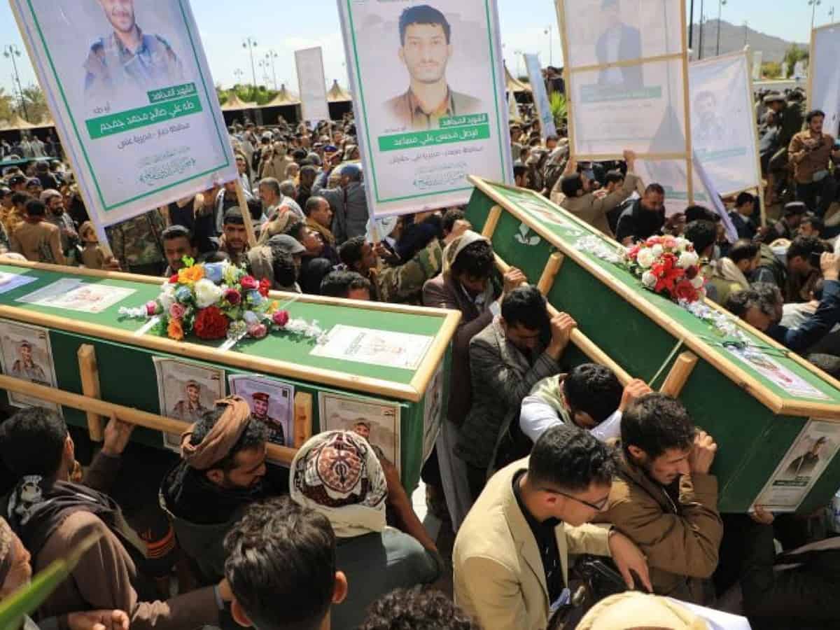 Yemen's Houthis hold funeral for 17 militants killed in US, UK airstrikes