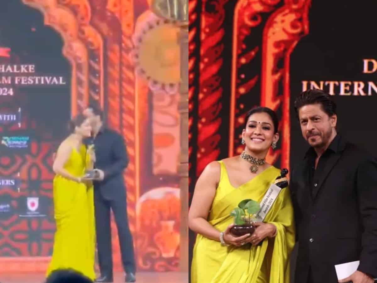 Watch: Nayanthara gets a kiss and award from Shah Rukh Khan